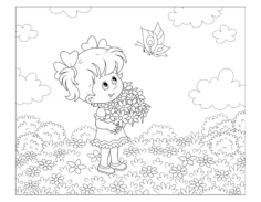 Cute Girl Flower Meadow Tracing Worksheets Pdf, Free Vectors File